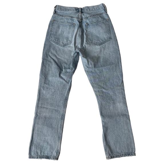 AGOLDE Riley High Rise Straight in Blue Button Fly Light Distress Jean 24 Waist - Picture 2 of 10
